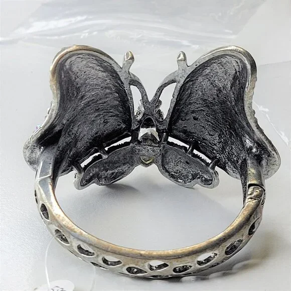Large Rhinestone Butterfly Hinged Cuff Bracelet - Picture 3 of 14